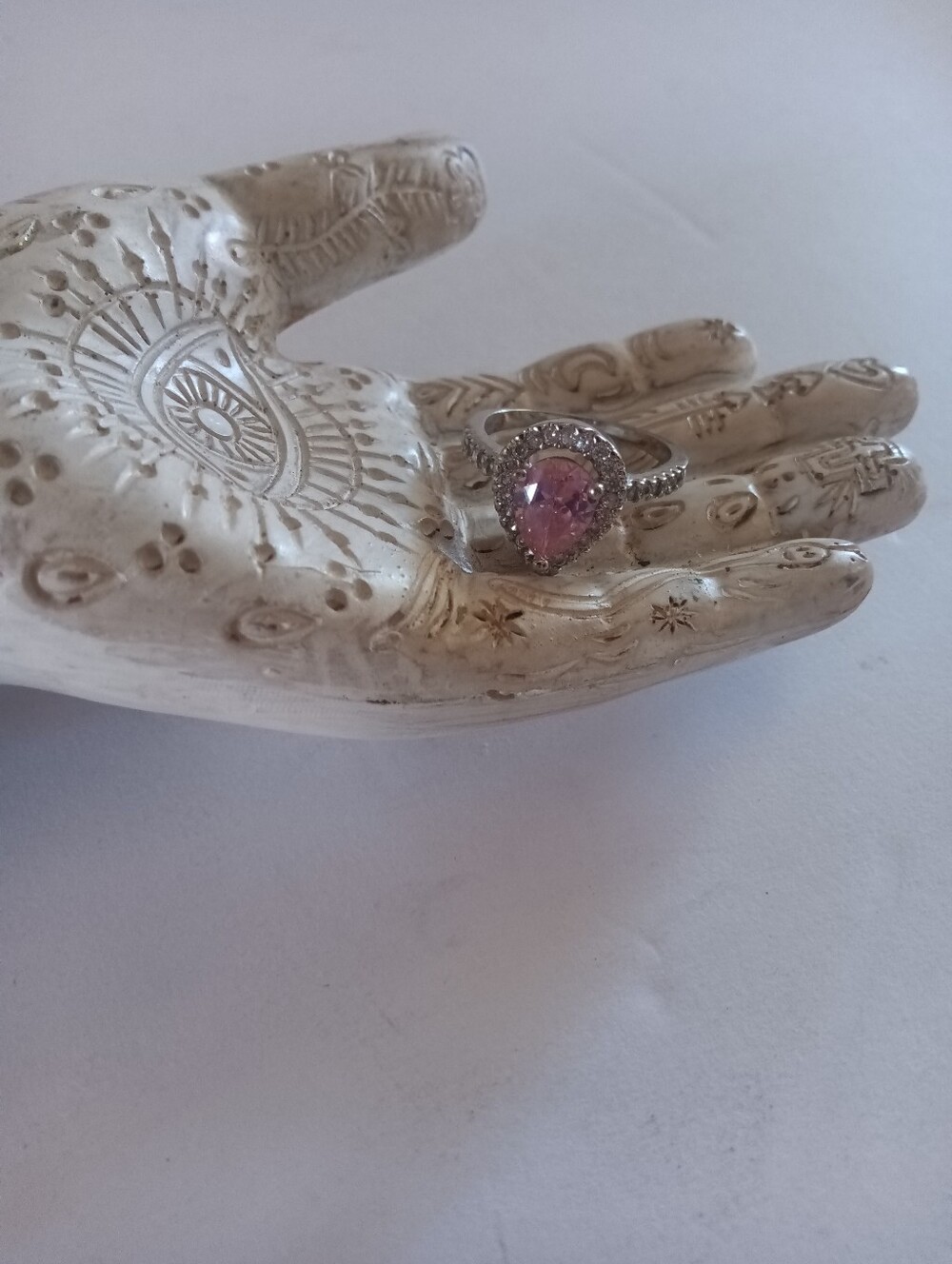 10KT Gold Pear-Shape Pink Sapphire Ring Halo Setting Small White Stones Size 7.5 - Picture 6 of 9